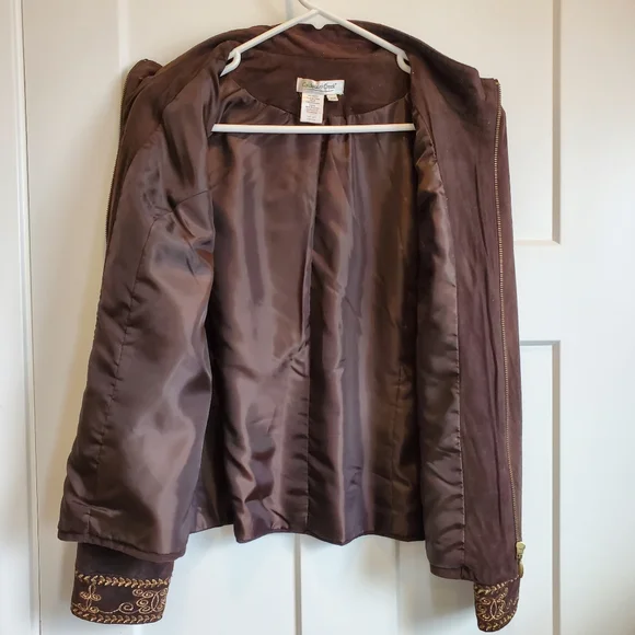 EUC Vintage Coldwater Creek Faux Suede Emboidered Lined Zipper Jacket Petite M - Picture 4 of 7